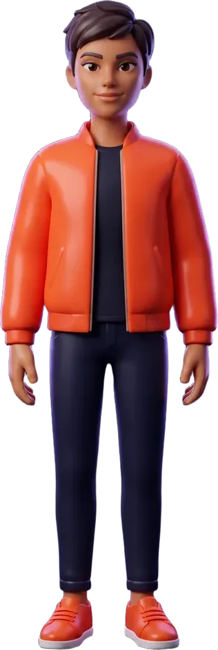 Exemple de figurine 3D créée dans l'app : un personnage en veste orange du club